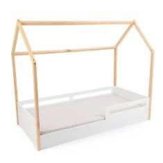 Cama Montessoriana Tivoli com Casinha e 2 Grades de proteção - Branco e Nature