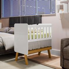 Mini Berço 3 em 1 com Colchão Ada Retrô 100% Mdf Espresso Móveis Branco Brilho/Amêndoa