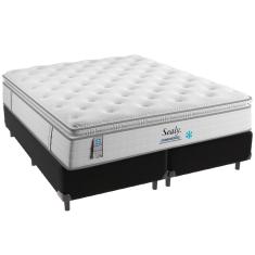 Cama Box Preto e Colchão Confort Gel Molas Ensacadas com Pillow Top Queen Sealy