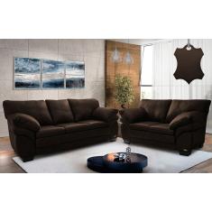 Conjunto Sofá de Couro Legítimo 3 e 2 Lugares Cama inBox Monterrey. 2,10x1,60m