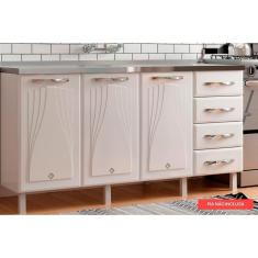 Gabinete De Cozinha Modulado Balcão Star New 3 Portas E 4 Gavetas S/ Tampo 120cm Branco - Telasul