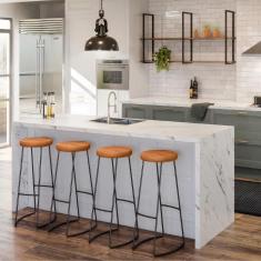 Kit Cozinha Industrial Prateleira E 4 Banquetas Selena Madeira