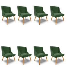 Kit 08 Cadeiras de Jantar Liz Suede Verde Pés Palito Castanho D03 - D'