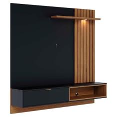 Painel Bancada Suspensa para TV até 60 Pol. Ripado 160cm Tocantins Preto Fosco/Noce Milano - Colibri