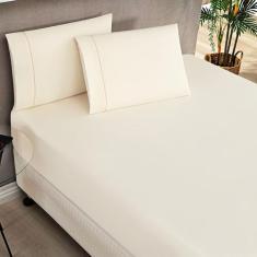 Jogo de Lençol Kiev King Ponto Palito 3 Peças Barato - Cáqui - 80% Alg