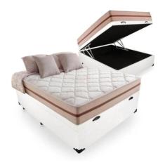 Cama Box Baú Viúva Tecido Sintético Branco com Colchão Pillow Angel Mo