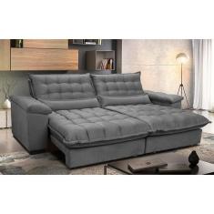 Sofá Retrátil e Reclinável 2,52m com Molas Ensacadas Cama inBox Aconchego Tecido Suede Cinza