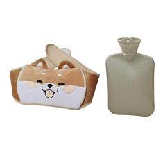 Garrafa de água quente Corgi fofa 3D com capa de cintura macia para aquecer as mãos Bolsa de água quente para cólicas menstruais Pescoço Ombro Alívio da dor nas costas Bolsa de água Bolsa presente par