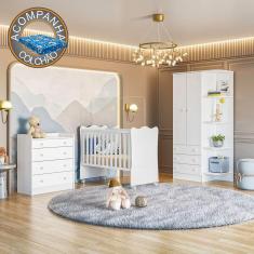 Quarto de Bebê Doce Sonho Completo c/ Rodízios Qmovi Branco + Colchão Ortobom