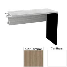 Mesa de Escritório Complemento 90 x 45 cm Pé Painel PE25 em MDP Cor Noce Naturalle e Base Branca