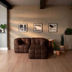 sofá guldi popup com 2 módulos canto e puff corino café