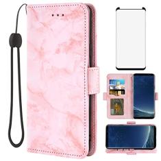 Asuwish Compatível com capa para Samsung Galaxy S8 e protetor de tela de vidro temperado, acessórios, compartimento para cartão, suporte, flip fólio, carteira de mármore, capas de telefone para Glaxay
