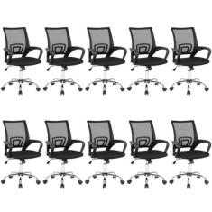 Kit 10 Cadeiras para Escritório com Rodízios Manchester Preto
