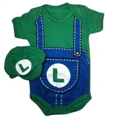 Fantasia Mesversário Bebe Mario Bross Luigi Body - KIDSBEHAPPY, Verde,