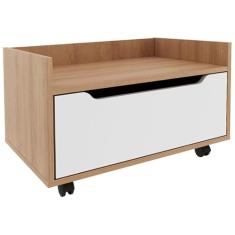 Balcao Gabinete 60 cm 1 Gaveta e 4 Rodizios BN3647 Amendoa Branco Tecno Mobili