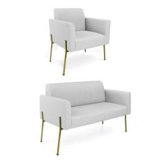 Sofá Namoradeira E Poltrona Pé De Ferro Dourado Marisa Linho D03 Cinza