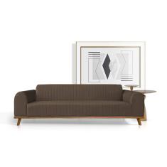 Sofá Living Átila 2,10m em Veludo Marrom Base Madeira Maciça