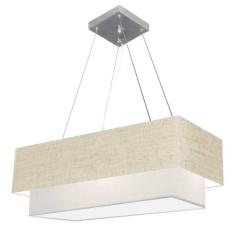 Lustre Pendente Duplo Retangular Vivare Md-4321 Cúpula Em Tecido 80x40cm X 70x30cm - Bivolt Rustico-bege-branco 127/220v