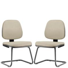Kit 02 Cadeiras Para Escritório Job L02 Fixa Suede Bege - LYAM DECOR