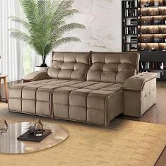 Sofá Retrátil e Reclinável 230cm 4 Lugares M122 Martins Estofados Veludo/café com Leite