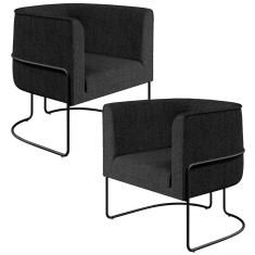 Kit 02 Poltronas Decorativas Fixa Base de Aço Preto Betina D02 Linho Chumbo D-465 - Lyam Decor
