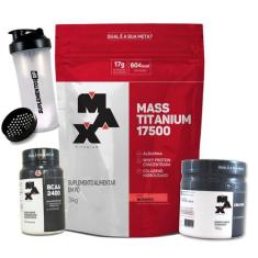 Hipercalórico Mass Titanium 3Kg+ Creatina 150G+ Bcaa 100Cap - Max Tita