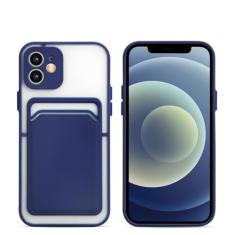Capa de telefone tipo carteira fosca transparente para iPhone 12 11 Pro Max X XR XS Max 6 6S 7 8 Plus SE 2 Lens Protection Slot para cartão Capa para bolsa, azul marinho, para iPhone 12