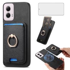 Asuwish Capa de celular para Motorola Moto G Power 5G 2024 capa de celular carteira com protetor de tela de vidro temperado anel fino suporte compartimento para cartão de crédito G5 mulheres meninas