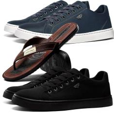 kit 2 Pares Tênis Casual Masculino SB Lona MonaDonna + Chinelo Confortável Dia a Dia-Masculino