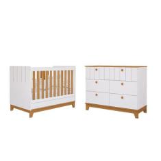 Berço e Cômoda Biscoito Permobili MDF 06 gavetas, Branco Acetinado Nat