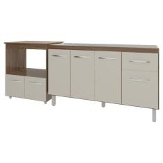 Balcão Armário Cozinha Gabinete De Pia 140 Cm Camila E Balcão Amanda Para Microondas E Forno Elétrico Savana Off White