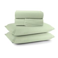 Jogo Cama Lençol Casa Scarpa Sonnet Casal Padrão Malha Lisa Algodão Macio 4 Peças - Verde Claro