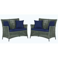 2 Sofás Área Externa Igapó Alumínio Pintura Preta Corda Náutica Estofa