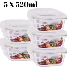 Conjunto 5 Pote Vidro Hermético Marmita Tampa 4 travas 520ml