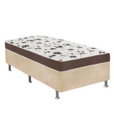 Cama Box Solteiro Suede Bege + Colchão Solteiro Suede Marrom Orto Molas Bonnel 88x188x55