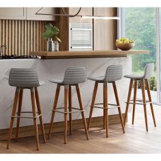 Kit 4 Banquetas Altas Luxo Cinza Cinza
