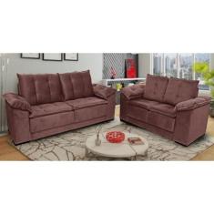 Conjunto de Sofá Napoles 2 e 3 Lugares Veludo Jw, Marrom