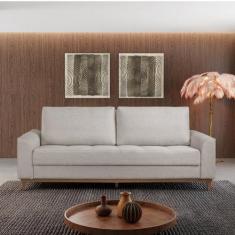 Sofá Cama 3 Lugares Retrátil 2,24m Linho Pés de Madeira - Estofart