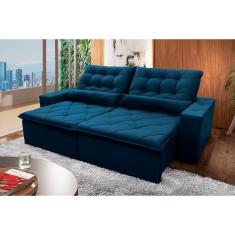 Sofá Retrátil Reclinável Islândia 2,10m Suede Velut Azul Marinho c/ Molas no Assento - King House