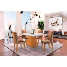 Sala De Jantar Aida Com 4 Cadeiras 120 MDF Canto Reto Rufato - Off White/Imbuia/Animalle Chocolate