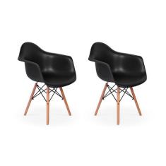 Conjunto 02 Cadeiras Charles Eames Wood Daw Com Braços Design - Preta
