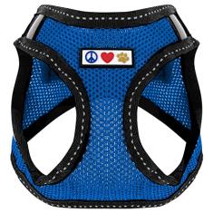 Pawtitas peitoral de malha reflexiva para cães, colete ou peitoral de treinamento para cães caminhadas do seu filhote/cão – chega de puxar, puxar, asfixia, asfixiaPawtitas L Neck 13" Chest 19" azul