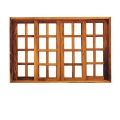 Vitrô Correr 4 Folhas Qudariculado de Madeira Imbuia Reto 1,40 x 1,00 Rodam Natural