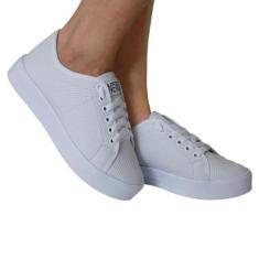 Tênis Casual Feminino Sola Branca Alta Básico Moda Leila Soares, Branc