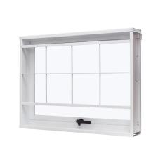 Janela de Aço Maxim-Ar 50x50cm com Grade Quadriculada e Vidro Liso Unicsol Ramassol Branco