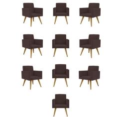 Kit 10 Cadeiras Poltronas Decorativa - Escritório - Recepção Cor:marrom