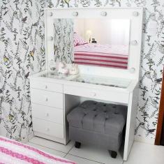 Penteadeira Camarim Mdf Completa 5 Gavetas, espelho, vidro, parte elét