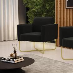 Poltrona Sala Decorativa Marisa Aço Industrial X Dourado Suede Preto D