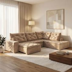 Sofá de Canto Retrátil e Reclinável 3 Lugares com Chaise 325x225cm Pés