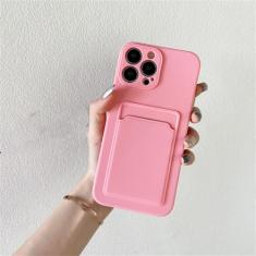 Capa de telefone de silicone macio para iPhone 14 11 12 13 Pro Max XR X XS Max 6 6S 7 8 Plus SE 2020 12 Mini 13Pro Capa para porta-cartão carteira, rosa, para iPhone 11